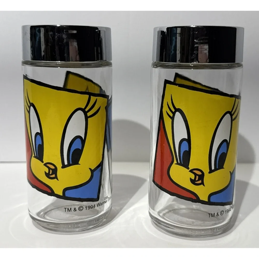 TWEETY & SYLVESTER CLEAR GLASS SALT & PEPPER SHAKERS VTG